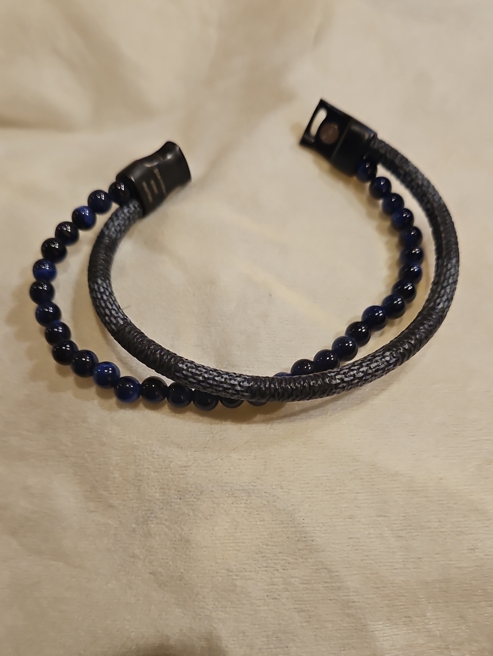 Navy Beaded and Braided Double Bracelet
